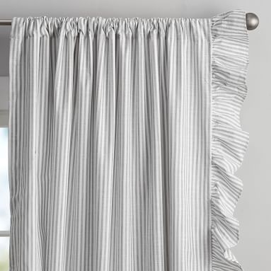 Ruffle Stripe Organic Curtain Set, 84", Charcoal Black - Image 3