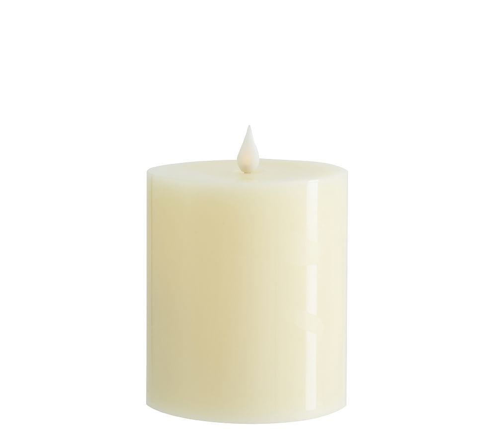 Classic Flickering Flameless Wax Pillar Candle, Ivory, 4 x 4.5 - Image 0