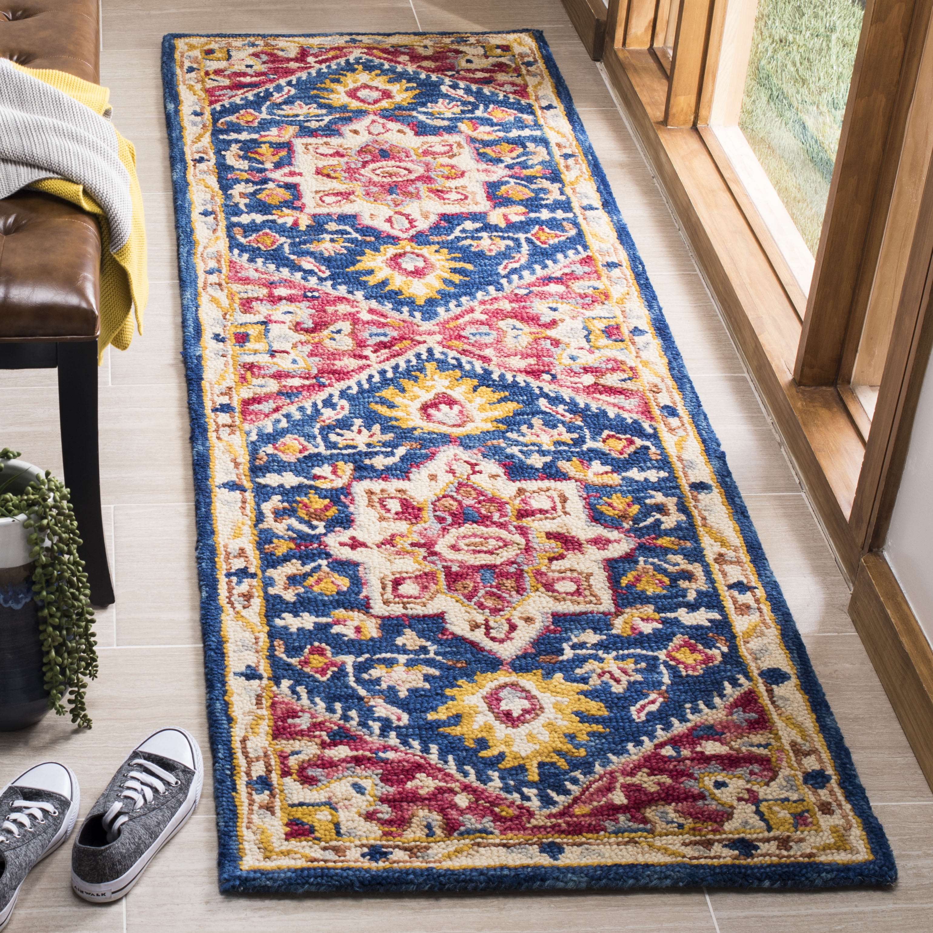 Arlo Home Hand Tufted Area Rug, APN513N, Navy/Fuchsia,  2' 3" X 7' - Image 0
