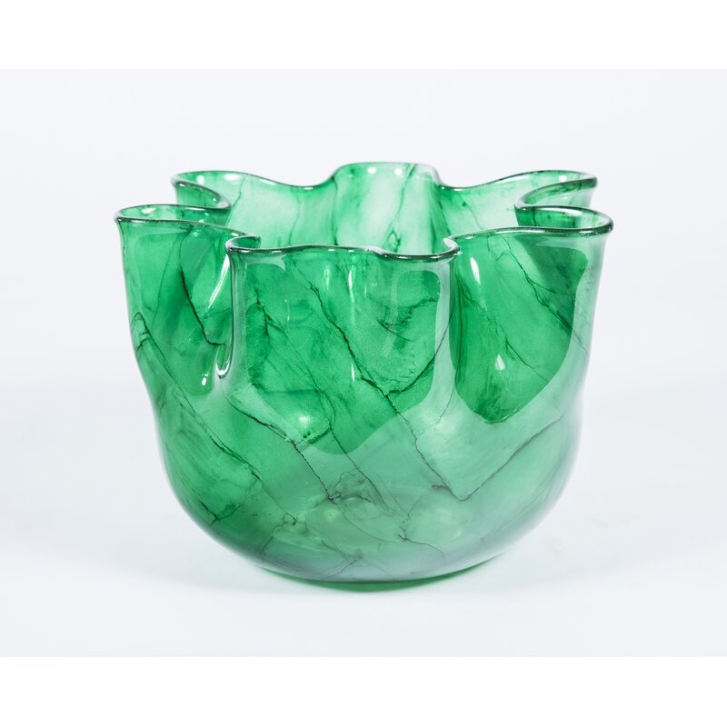 Prima Design Source Ruffle Glass Abstract Contemporary Decorative Bowl in Green - Image 0