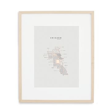 Chicago Letterpressed Map Print, Natural Frame, 16"x20" - Image 0