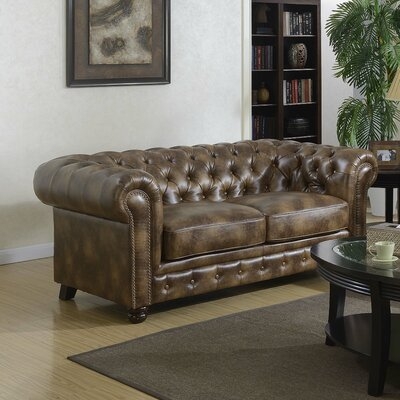 Caine 72" Faux Leather Rolled Arm Chesterfield Sofa - Image 0