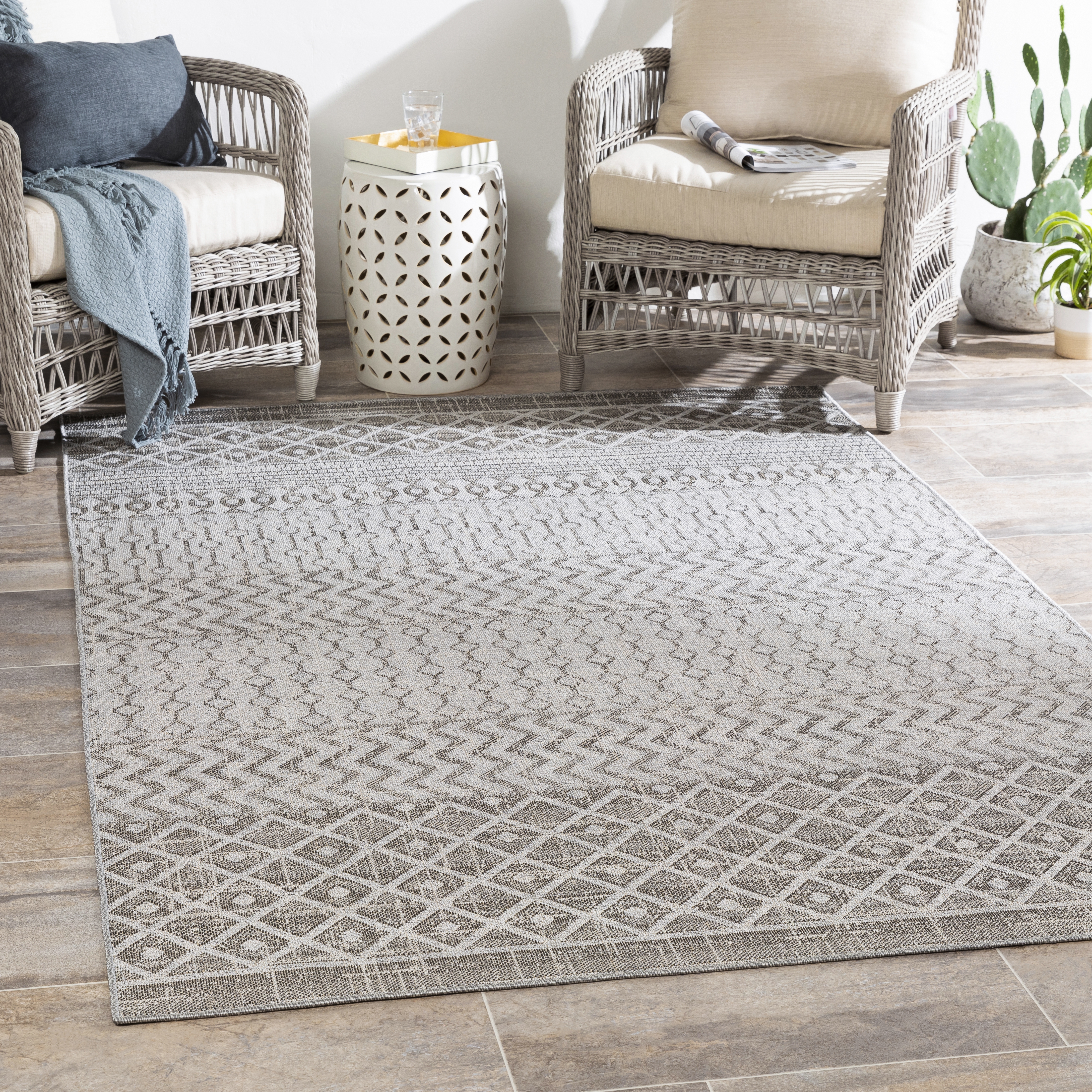 Veranda Gray Outdoor 2' x 2'11" Machine Woven Rug - Image 1