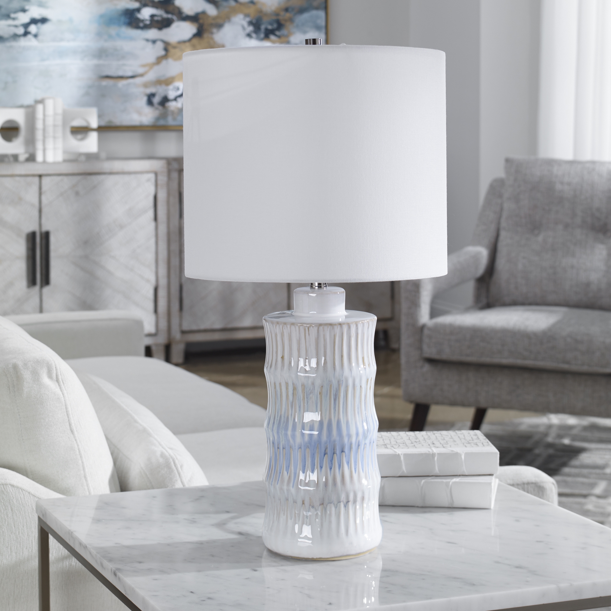 Drizzled Table Lamp, Blue, 23" - Image 1