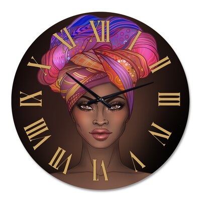 African American Woman With Turban VI - Modern Wall Clock - Image 0