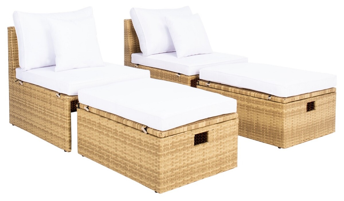 Pramla Outdoor Sette With Otto - Natural/White - Safavieh - Image 6