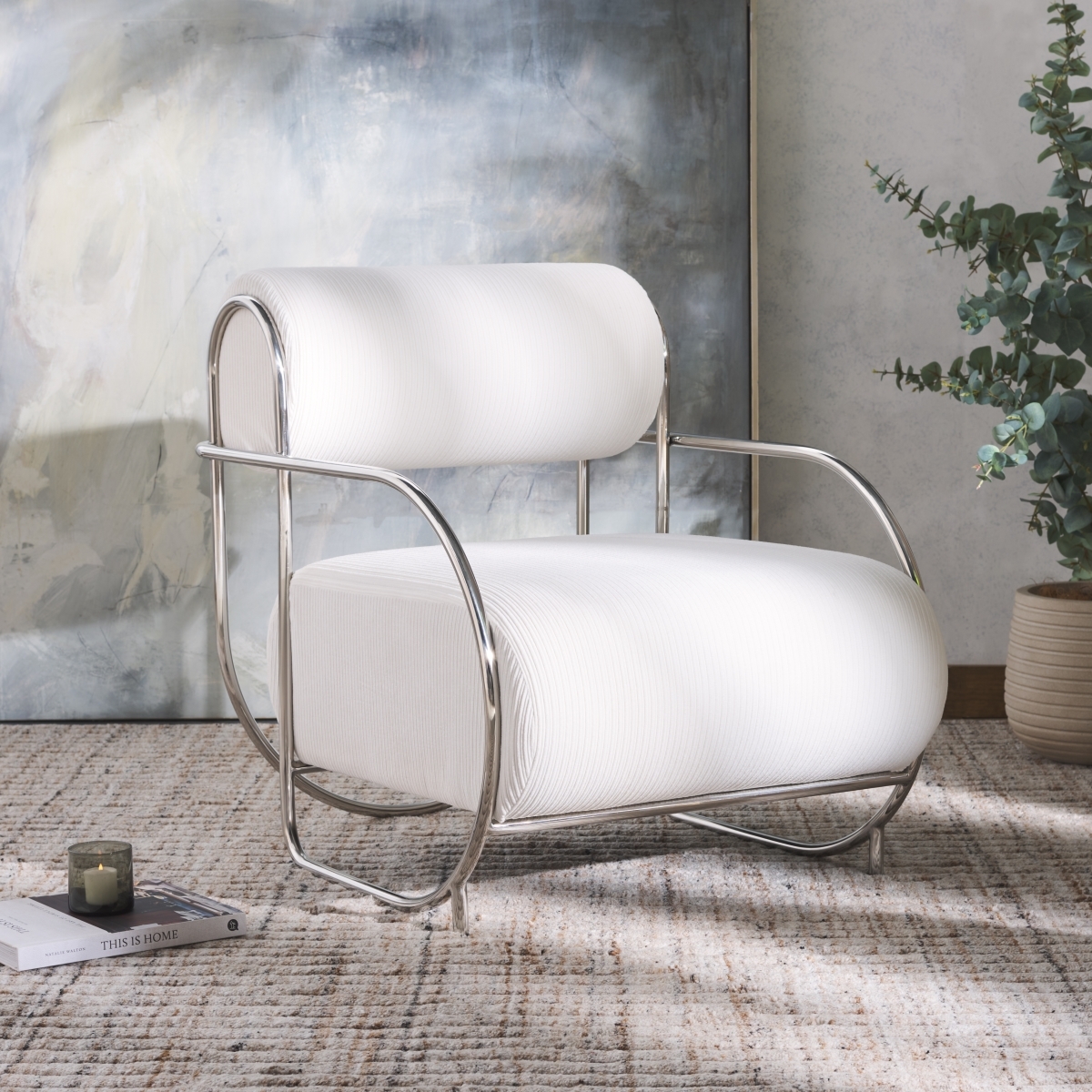 Bethann Metal Frame Accent Chair - White/Silver - Image 9