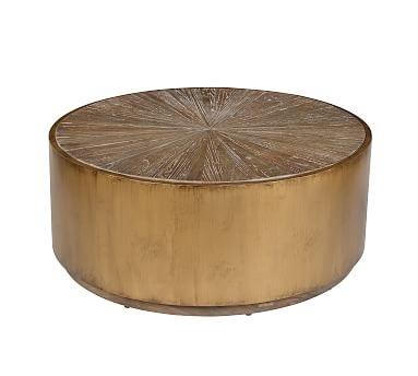 Brockton Metal Wrapped Reclaimed Wood Coffee Table, Antique Gold, 39.5"L - Image 0