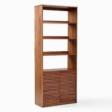 Bryce 34 Inch Wide Open and Closed Shelving, Cool Walnut - Image 1