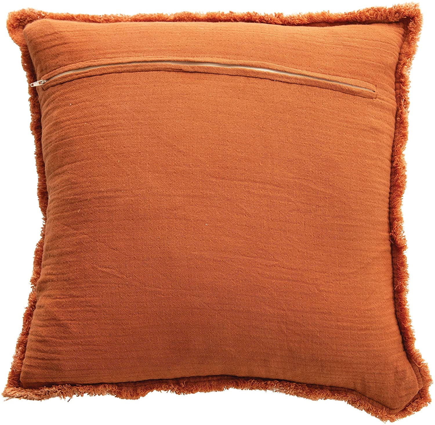 Eyelash Fringe Square Linen Pillow, Rust, 18" x 18" - Image 1