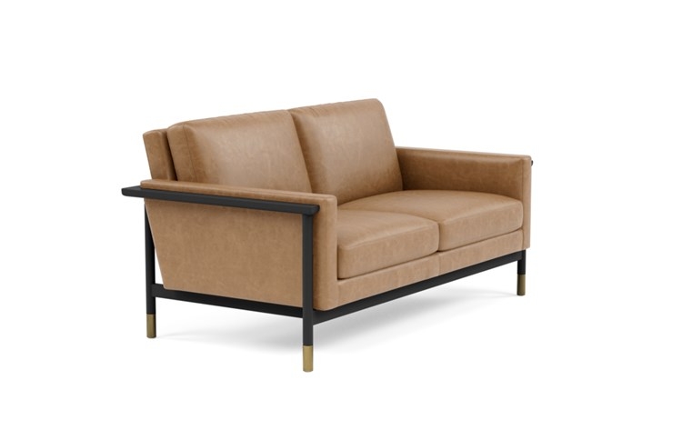Jason Wu Leather Loveseats with Brown Palomino Leather and Matte Black with Brass Cap legs - Image 1