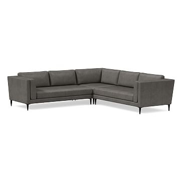 Anton 104" 3-Piece Sectional, Sierra Leather, Licorice, Polished Dark Pewter - Image 2