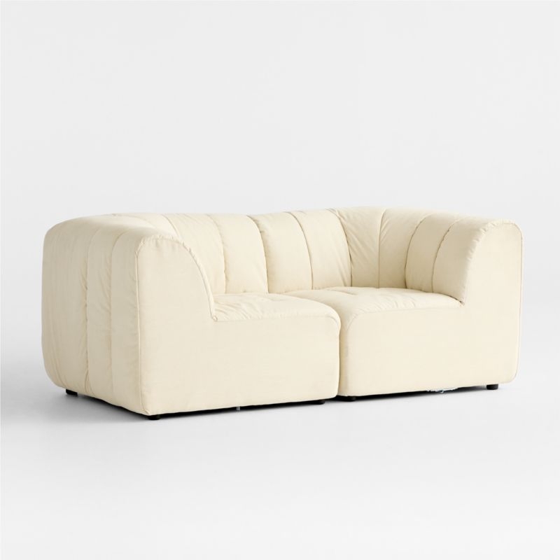 Jade Heathered Ivory 2-piece Kids Puffer Corner Chair Modular Sofa - Image 1