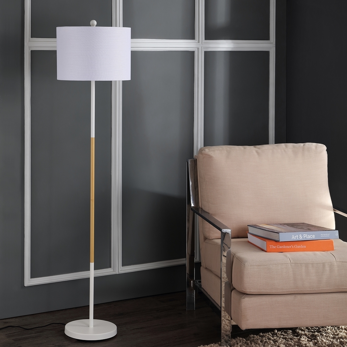 Melrose Floor Lamp, White & Wood Finish - Image 2