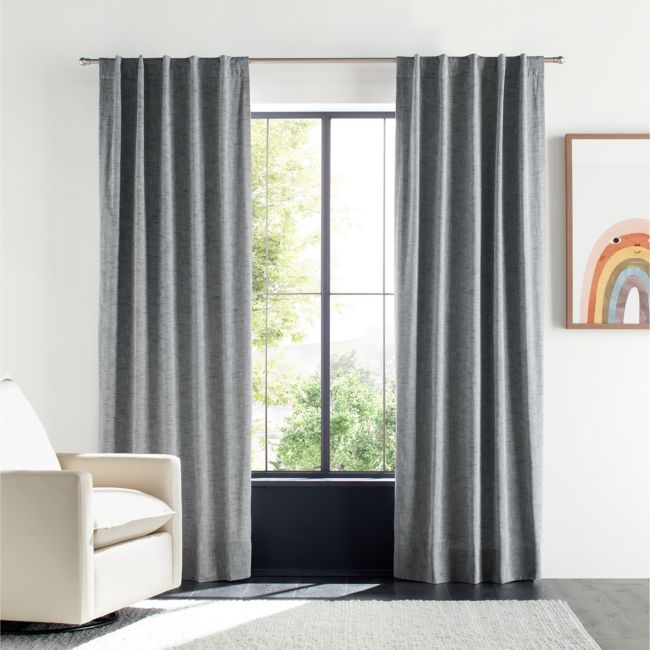 Mist Blue Textural Organic Cotton Chambray Blackout Window Curtain Panel 44"x96" - Image 0