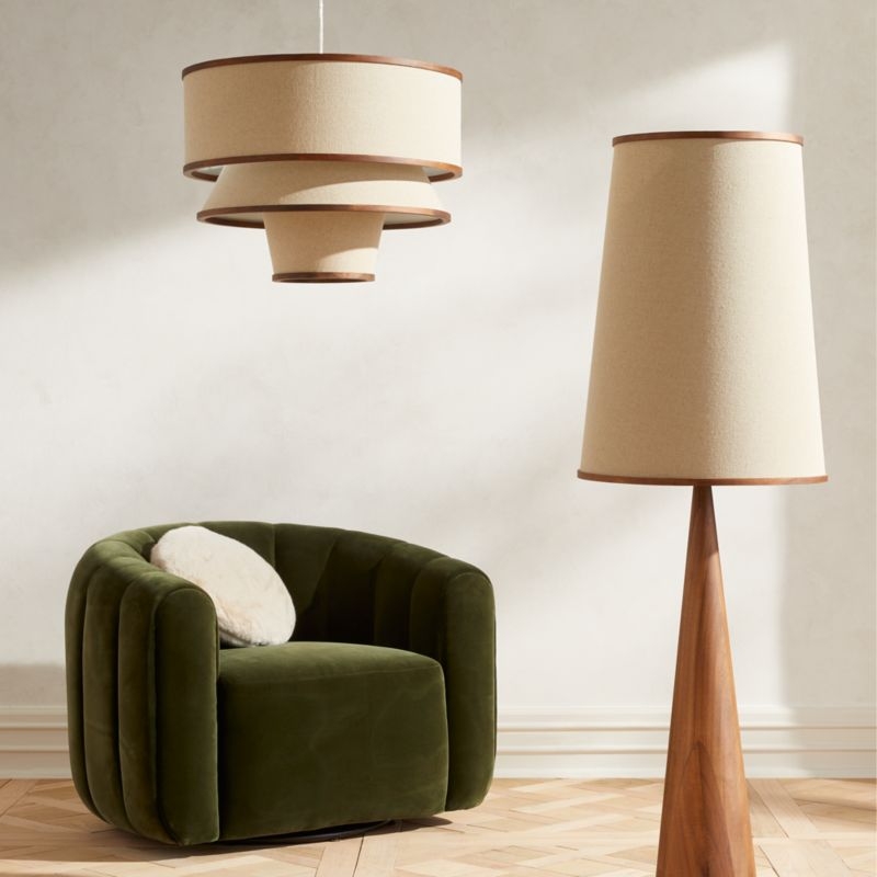 Bruna Walnut Wood and Linen Floor Lamp - Image 4