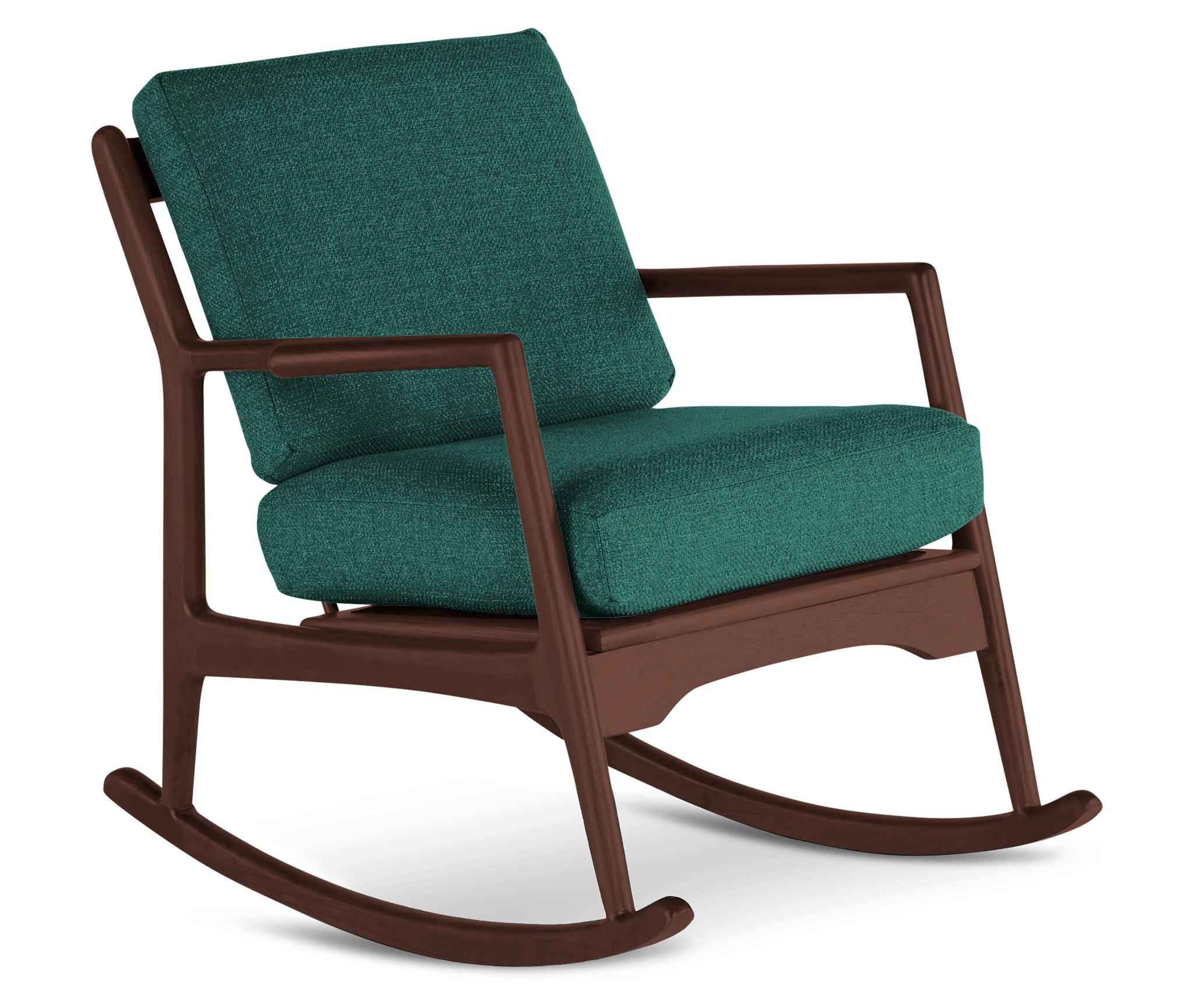 Blue Collins Mid Century Modern Rocking Chair - Prime Peacock - Walnut - Image 1