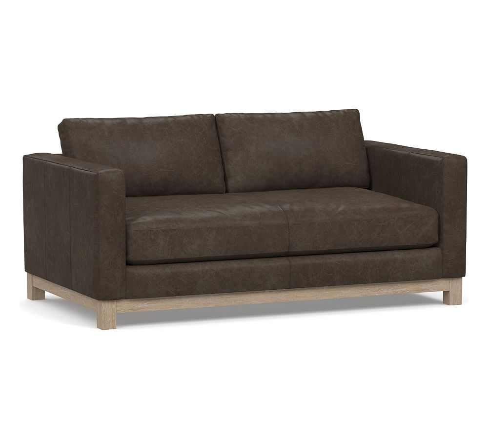 Jake Leather Loveseat 70" with Wood Legs, Down Blend Wrapped Cushions, Statesville Wolf Gray - Image 0