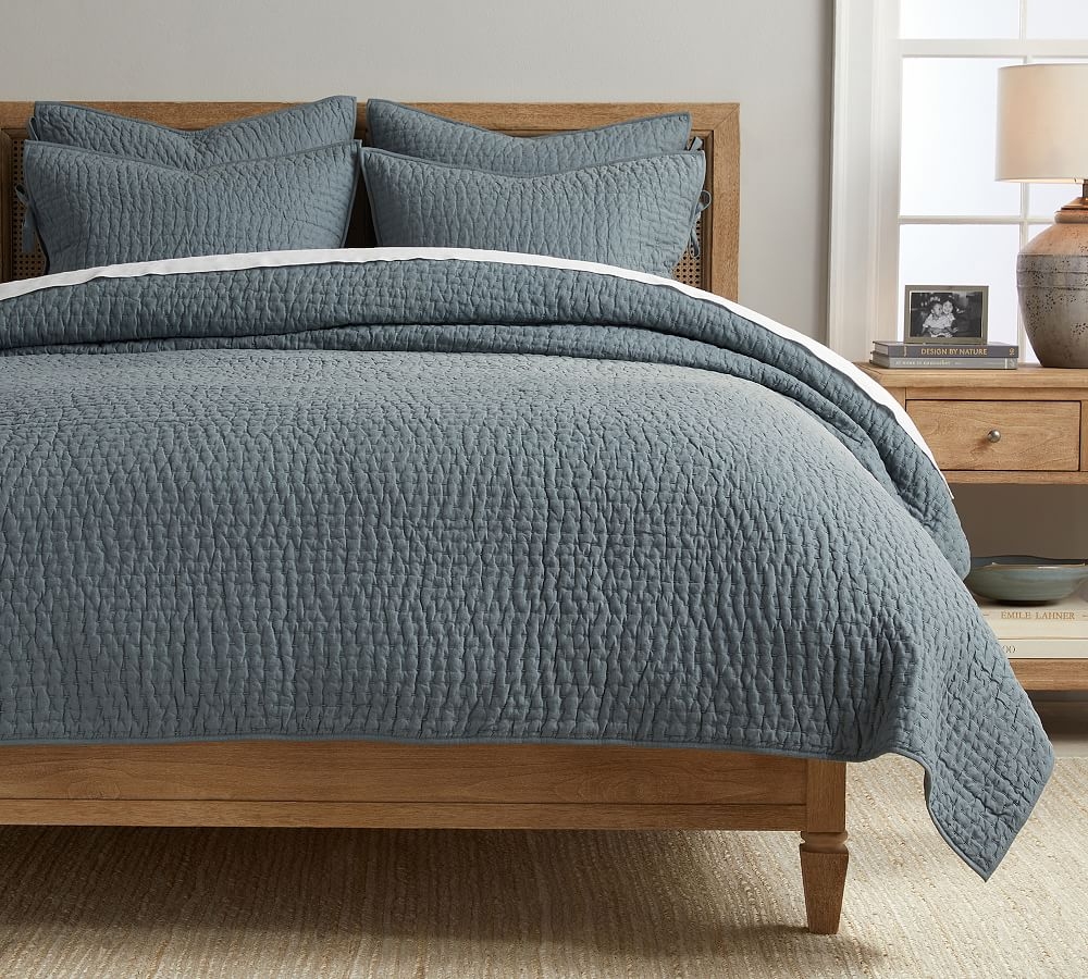 Sonoma Blue Pick-Stitch Cotton/Linen Quilt, Twin - Image 0