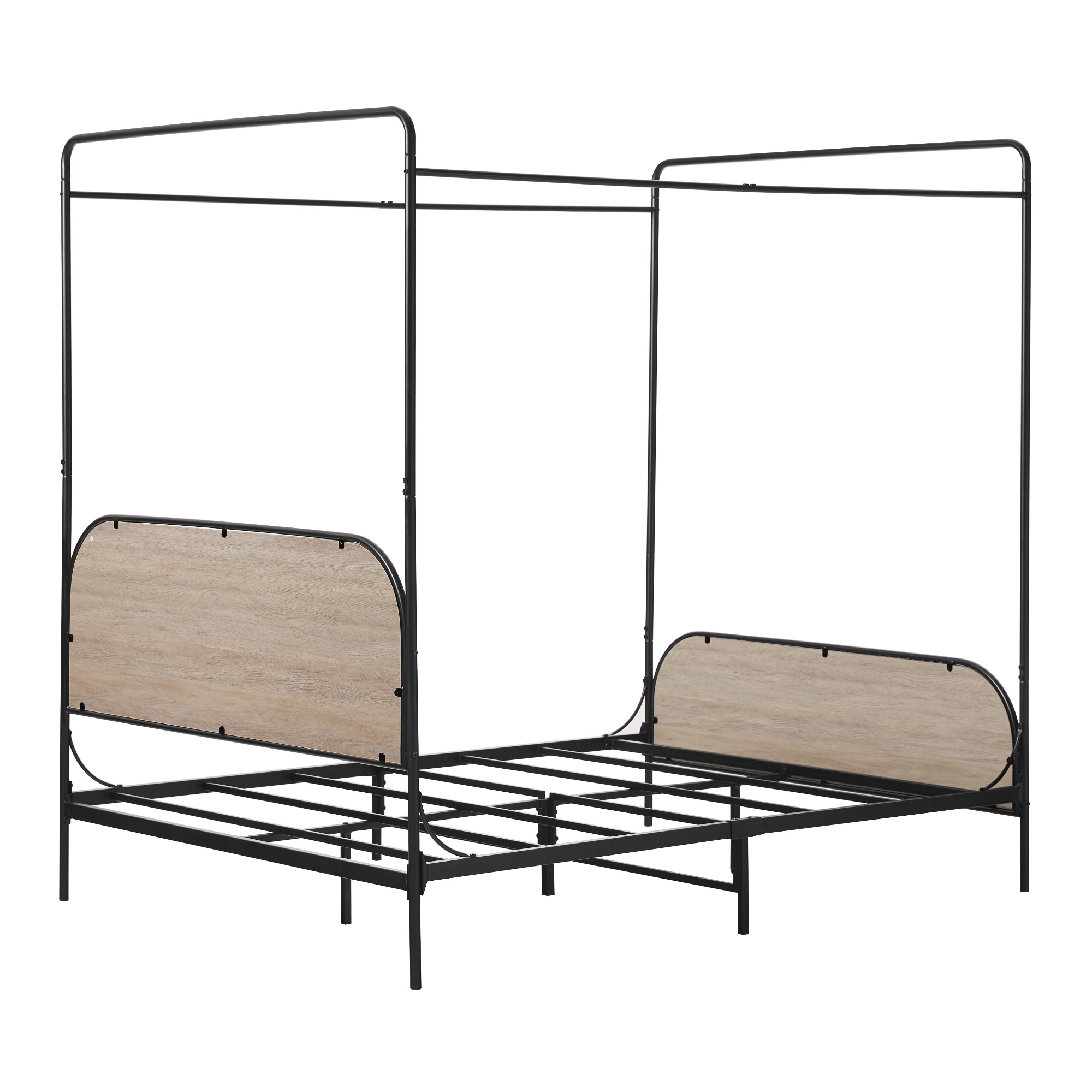 Modern Metal and Wood Canopy Queen Bedframe – Smoked Oak - Image 2