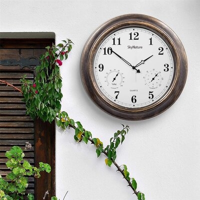 Large Outdoor Clocks With Thermometer And Hygrometer - 18 Inch Silent Battery Operated Metal Clock, Decorative Garden Clock For Patio,pool And Home - Bronze - Image 0