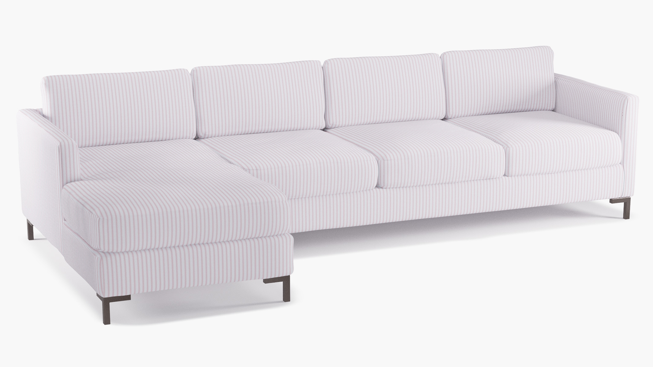 Modern Sectional, Left Facing, Pink Classic Ticking Stripe, Bronze L Leg - Image 1