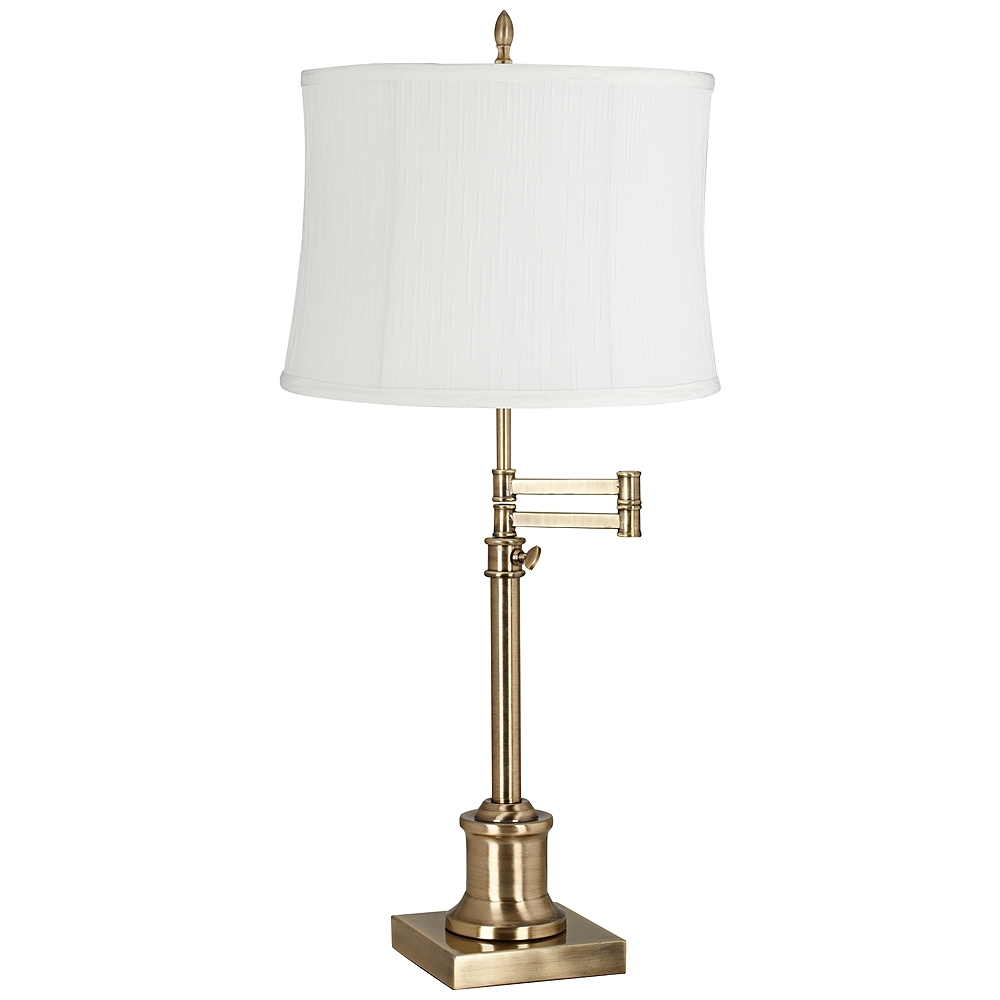 Westbury Antique Brass Swing Arm Table Lamp with Barr White Shade - Image 0