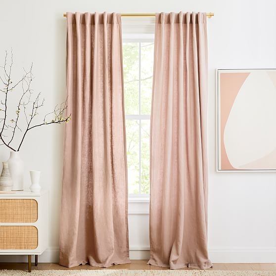 European Flax Linen Curtain, Dusty Blush, 48"x96", Set of 2 - Image 0