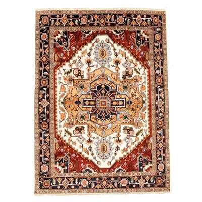 One-of-a-Kind Cyanni Hand-Knotted New Age 8'10" x 11'10" Wool Area Rug in Cream/Red/Black - Image 0