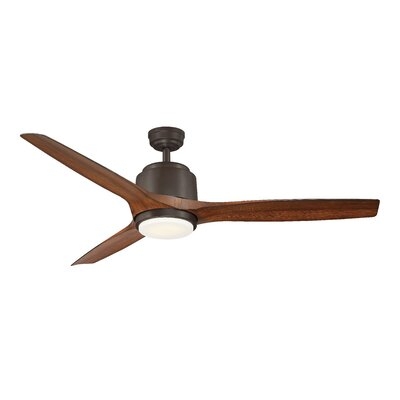 56" Whiling 3 - Blade Outdoor LED Standard Ceiling Fan with Remote Control and Light Kit Included - Image 0