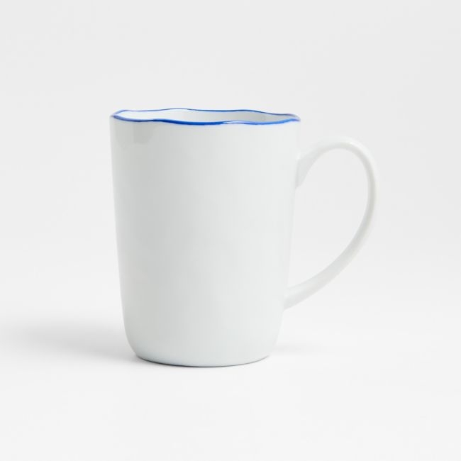 Mercer 14-oz. Blue Rim Porcelain Mugs, Set of 8 - Image 0
