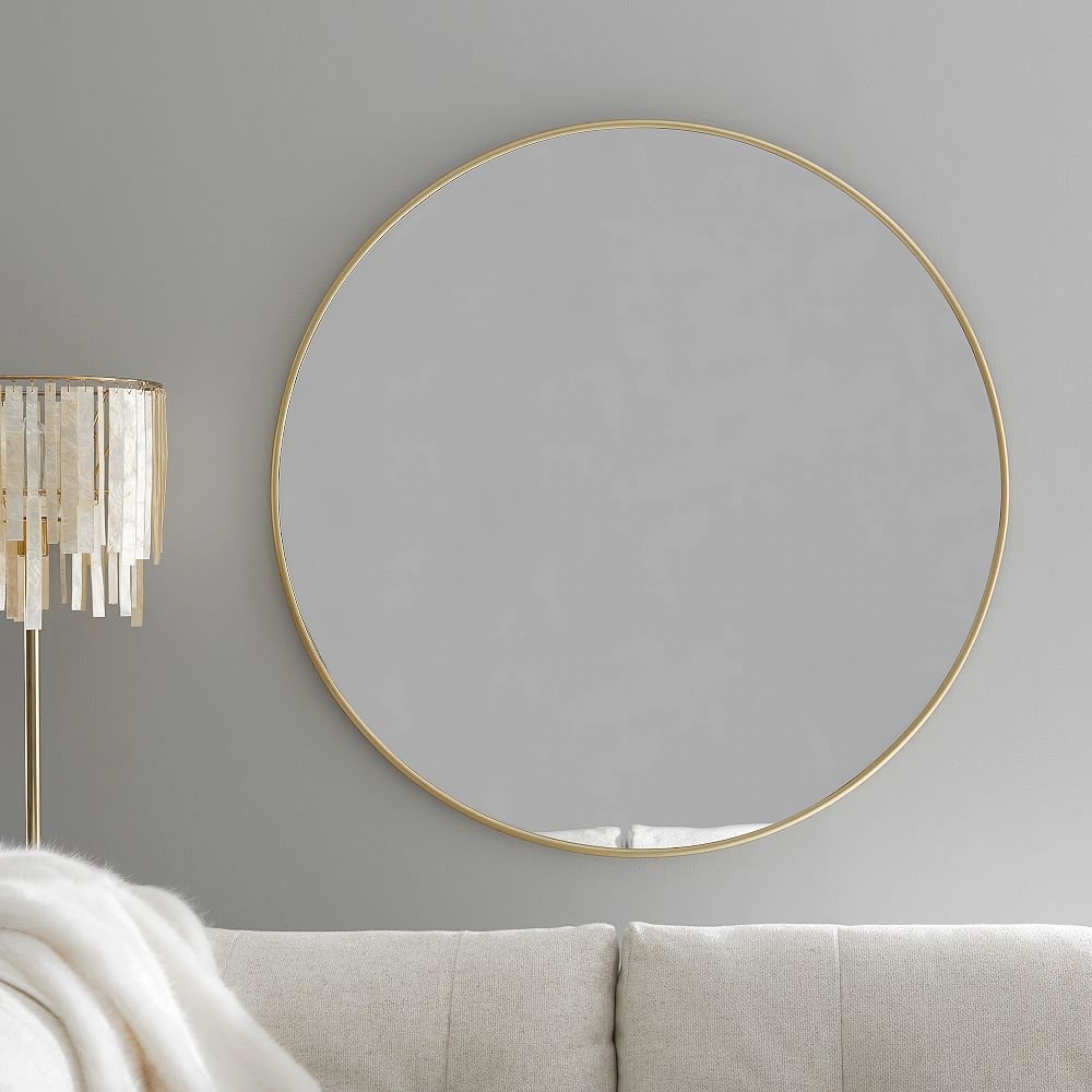 Metal Framed Round Mirror, Brass, 38", - Image 0