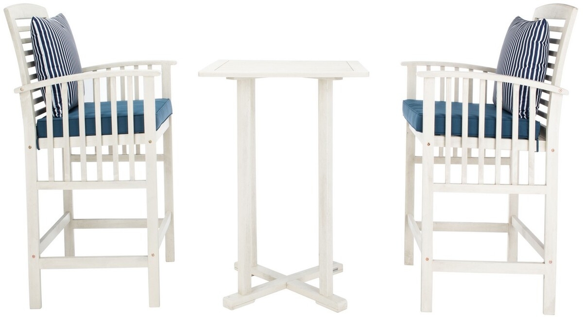 Pate 3 Pc Bar Height Bistro Set - White/Nvy + Thn Stp P - Safavieh - Image 5