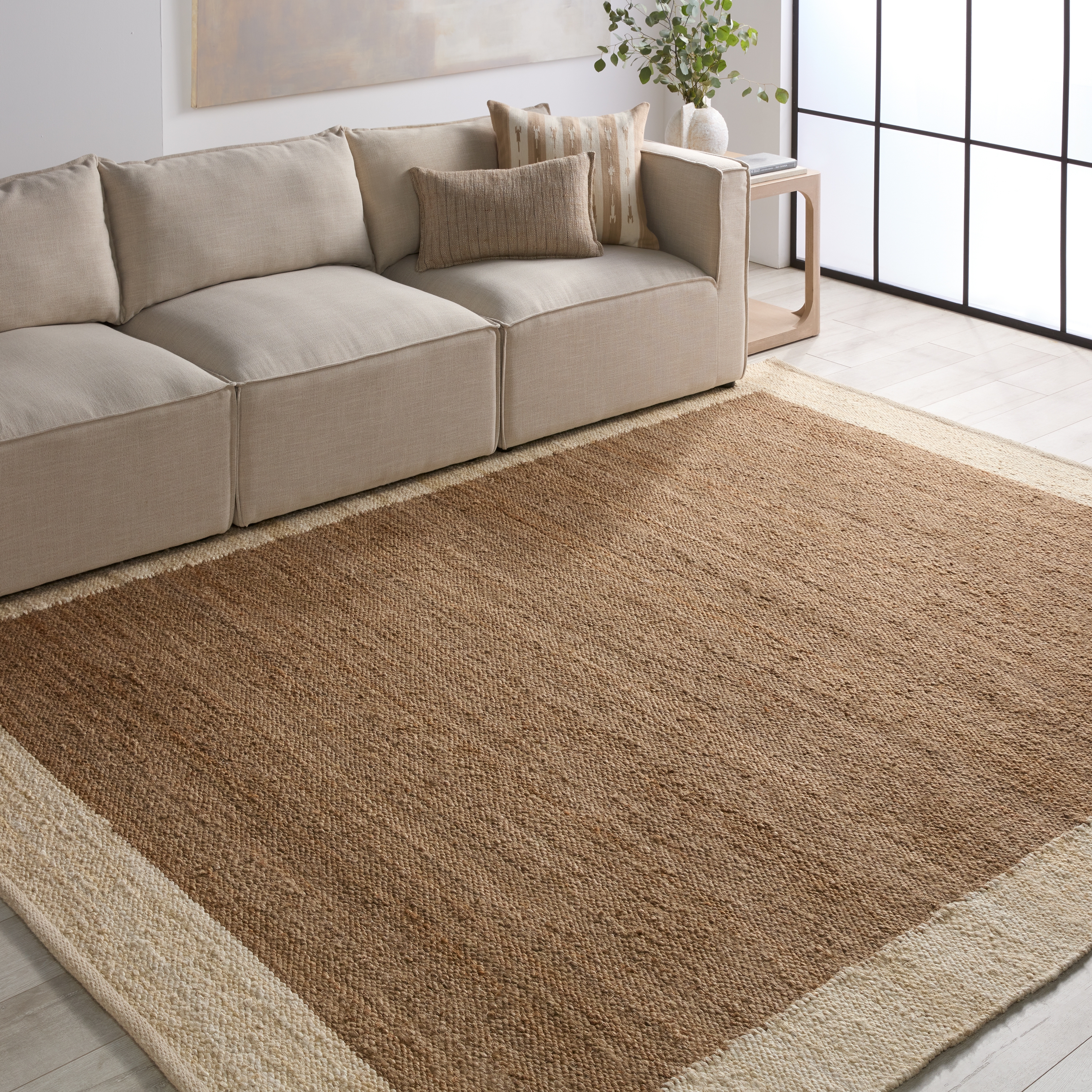Query Handmade Bordered Brown/ Tan Area Rug (18"X18") - Image 4