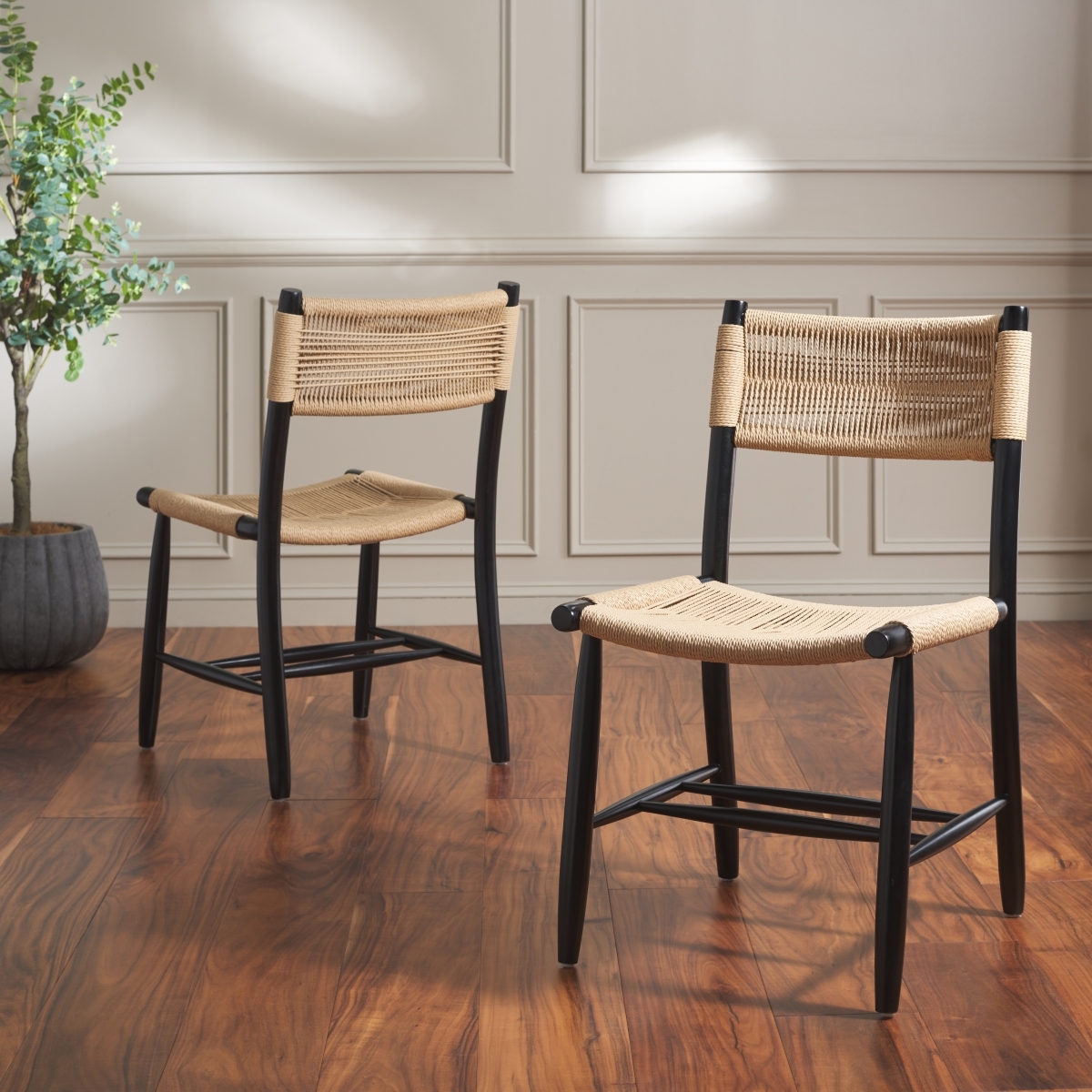 Masha Rope Dining Chair - Natural / Black - Safavieh - Image 1