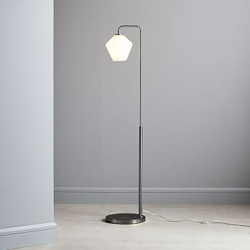 Sculptural Floor Lamp Polished Nickel Milk Glass Geo (58") - Image 3