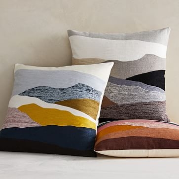 Crewel Landscape Pillow Cover, 20"x20", Silver Mist - Image 2