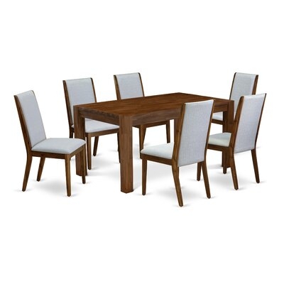 Aggappora 5-Pc Dinette Set- 4 Dining Room Chairs With Dark Khaki Linen Fabric Seat And Stylish Chair Back - Rectangular Table Top & Wooden 4 Legs - Distressed Jacobean Finish - Image 0