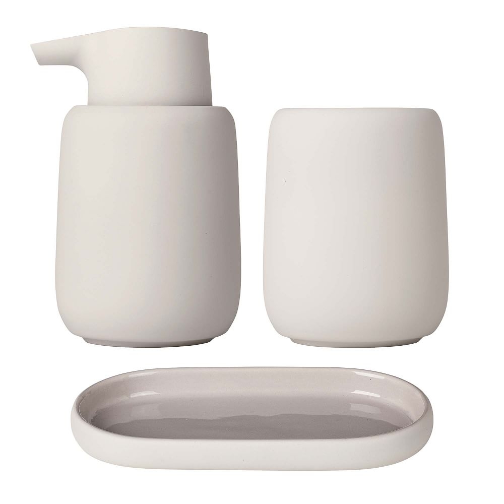 Blomus SONO Soap Dispenser, Tumbler & Tray Moonbeam, Cream, Set of 3 - Image 0
