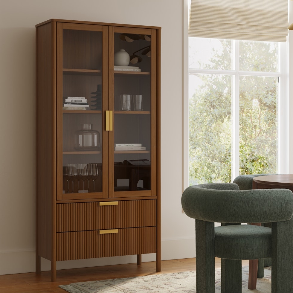 Liv 35.25" Glass Cabinet - Walnut - Image 0