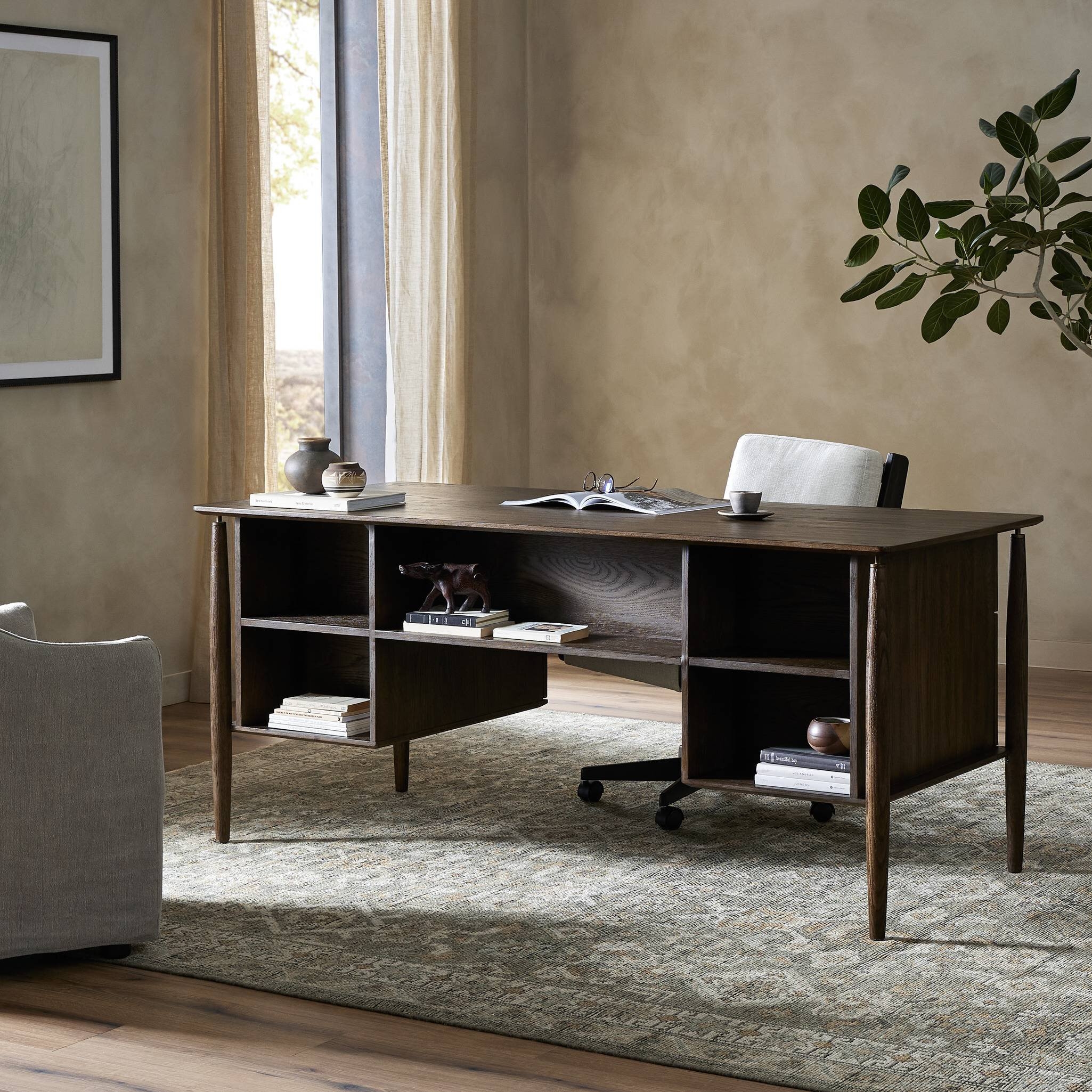 Markia Executive Desk - Aged Oak Veneer - Image 18