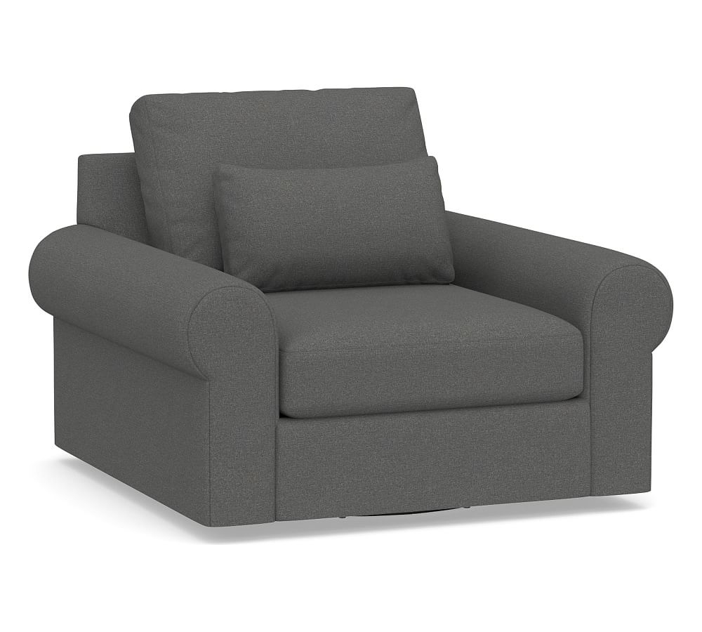 Big Sur Roll Arm Upholstered Deep Seat Swivel Armchair, Down Blend Wrapped Cushions, Park Weave Charcoal - Image 0