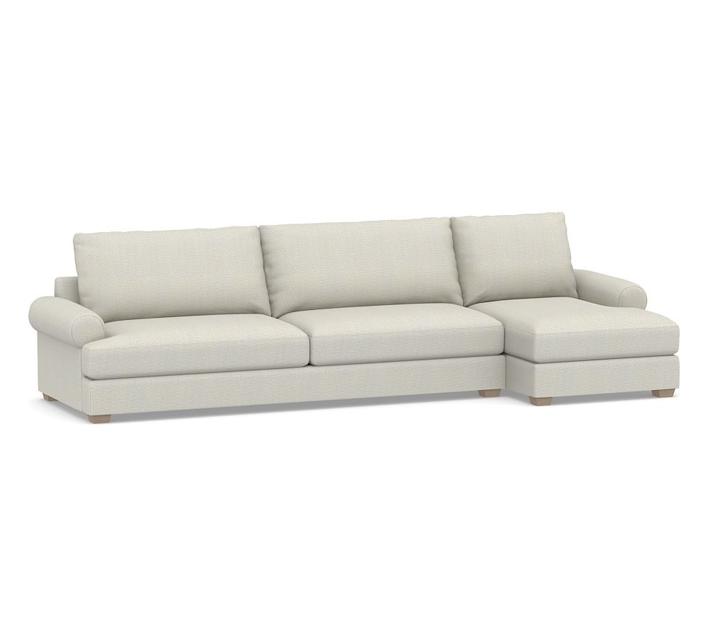 Canyon Roll Arm Upholstered Left Arm Sofa with Chaise Sectional, Down Blend Wrapped Cushions, Performance Heathered Basketweave Dove - Image 0