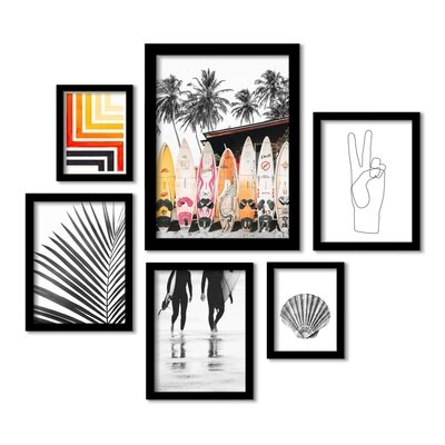 Hawaii Surfboard Coastal Cabana by Tanya Shumkina - 6 Piece Picture Frame Print Set on Paper - Image 0