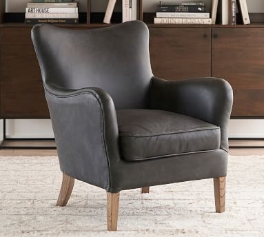 Clark Leather Armchair, Polyester Wrapped Cushions, Vintage Caramel - Image 1