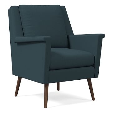 Carlo Mid-Century Chair, Poly, Twill, Teal, Pecan - Image 0