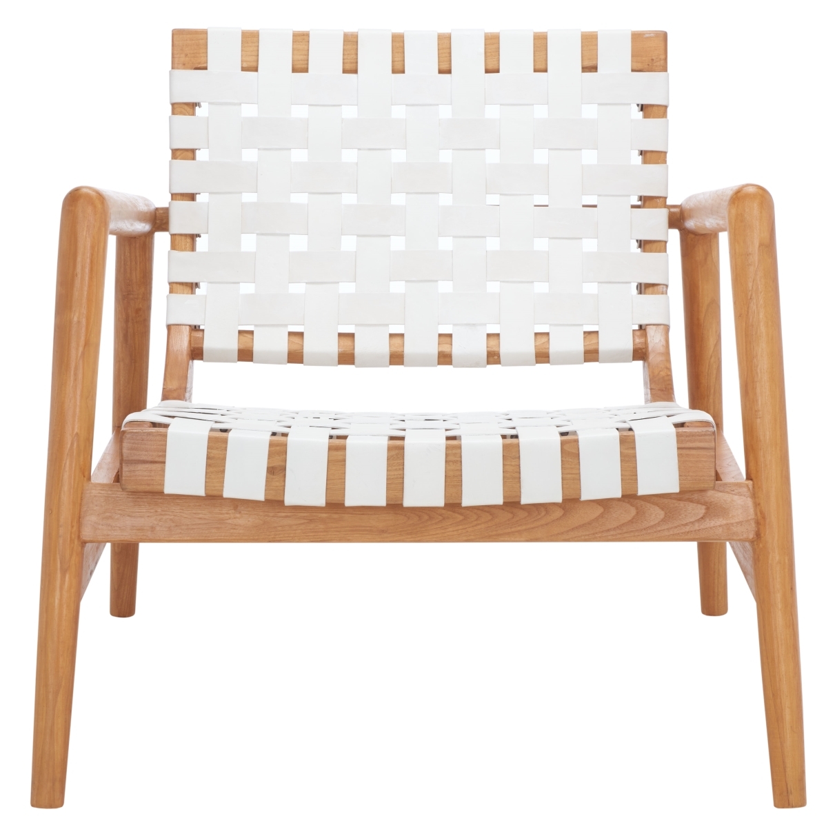 Bellona Leathr Woven Accent Chair - White / Natural - Safavieh - Image 0