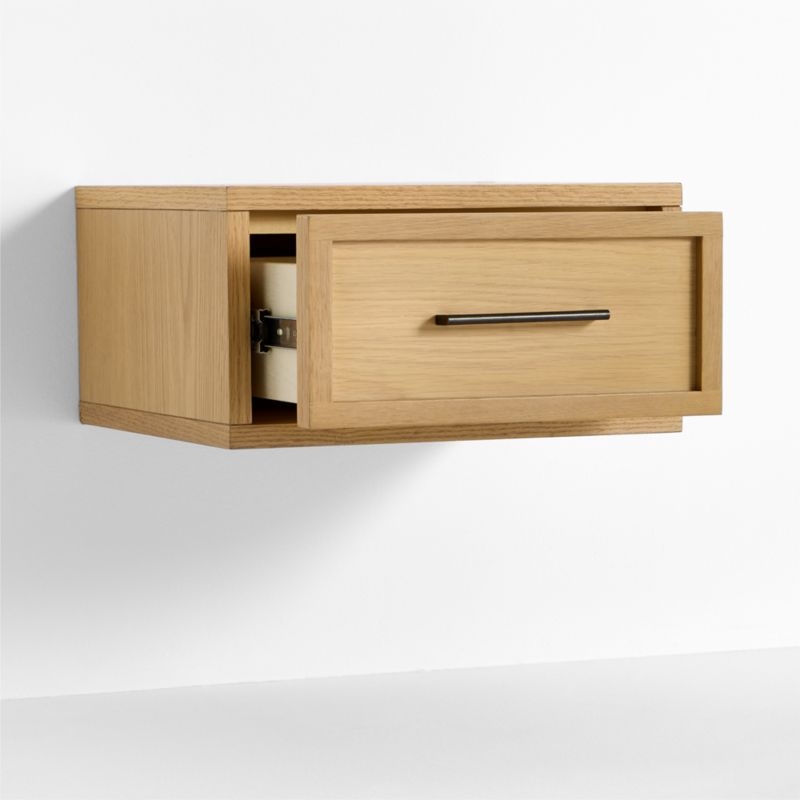 Set of 2 Oliver Natural Oak Wood Floating Kids Nightstand with Drawer - Image 2