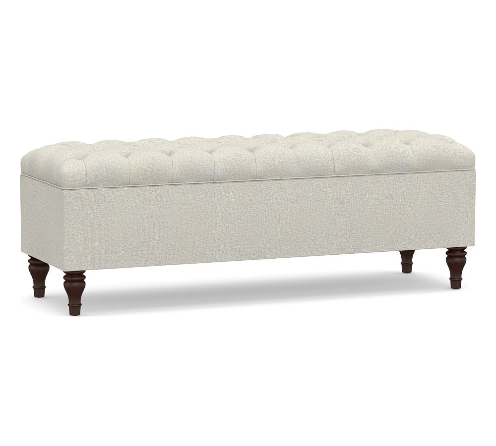 Lorraine Upholstered Tufted Queen Storage Bench, Performance Heathered Basketweave Dove - Image 0