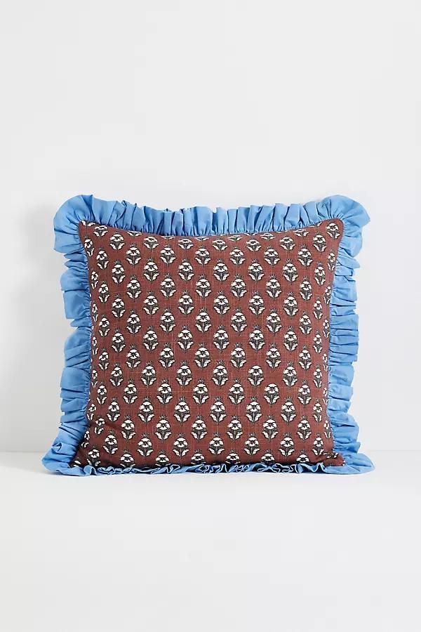 Cotton Block-Print Ruffle Pillow - Image 0